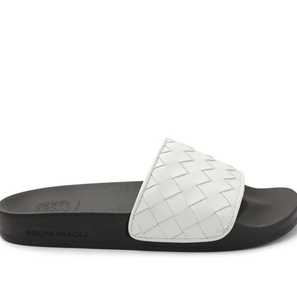 Magnus Sporty Leather & Suede Slide - White