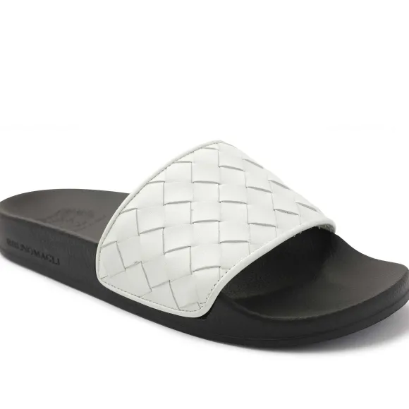 Magnus Sporty Leather & Suede Slide - White