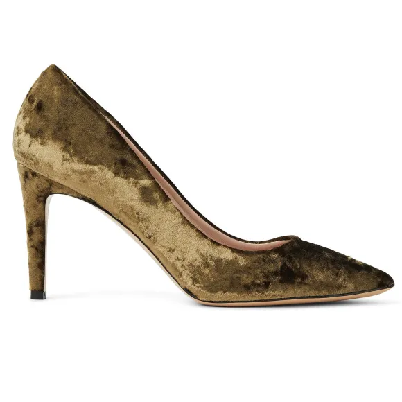 Telma Pointed Toe Pump- Olive Velvet