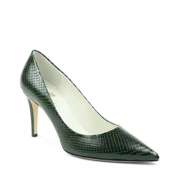 Telma Snake-Print Leather Pointed-Toe Pump - Emerald